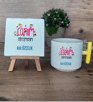 Sınıf Öğretmeni Hediye Seti Kupa Bardak T Kulplu ve Dekoratif Taş Öğretmenler Günü Hediyesi (Model 5)