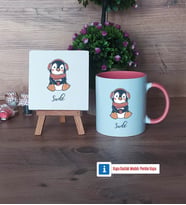 Tatlı Penguen Dekoratif Taş, Kupa Bardak Kırmızı Hediye (Model 5)