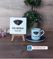 Özel Güvenlik Görevlisi Dekoratif Taş, Türk Kahvesi Fincanı Kırmızı İsme Özel Hediye (Model 2)