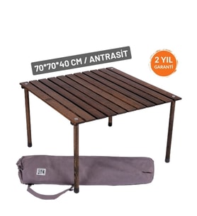 Bag The Joy 70x70x40 Ahşap Katlanır Rulo Kamp ve Piknik Masası (Antrasit)
