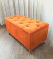 Lüks Sandıklı Kapitoneli Ayakucu Puf Bench 120 cm Gümüş Ayak (Turuncu)