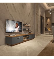 Decoraktiv Eko 4B Mdf Dvd Tv Ünitesi Tv Sehpası - Parlak Beyaz (Antrasit - Ceviz)