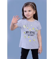 Toontoy Kız Çocuk Kalp Baskılı Tişört ( Gri-Melanj)