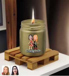BK Gift Kişiye Özel DTF Anne Kız Karikatürlü Renkli Cam Kavanozda Kokulu Mum-1(13 Renk Seçeneği), Arkadaşa Hediye, Anneye Hediye, Doğum Günü Hediyesi (Gold)