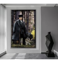Metal Çerçeveli Atatürk Cam Tablo (Gümüş)