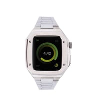 Apple Watch 44mm Kordon Swatch Saat Modeli Kasalı Metal Kordon (Gümüş)