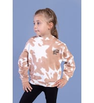 Toontoy Kız Çocuk Nakışlı Batik Desenli Sweatshirt (Kahverengi)
