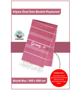 giftcrea Kişiselleştirilebilir İsim Baskılı Peştemal Yerli Pamuk 100x180cm (XL) Peştamal ve Plaj Havlusu (Pembe)