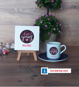Love Yourself Dekoratif Taş, Türk Kahvesi Fincanı Kırmızı İsme Özel Hediye (Model 2)