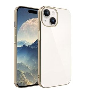 iPhone 15 Kılıf Sert PC Renkli Çerçeveli Riksos Kılıf (Gold)