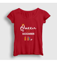 Presmono Kadın Beyaz Queen Of Backgammon Oyun Tavla T-Shirt 418548tt (Kırmızı)