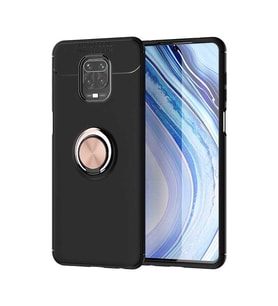 Xiaomi Redmi Note 9 Pro Kılıf Yüzüklü Magnetli Ravel Case (Siyah-Rose Gold)