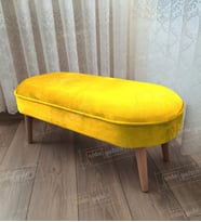 Ultra Lüks Oval Parrot Puf Ahşap Ayak (Sarı)
