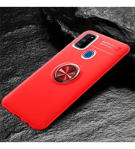 Samsung Galaxy M21 Kılıf Mıknatıslı Yüzüklü Standlı Yumuşak Silikon Kapak Ravel (Kırmızı)