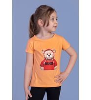 Toontoy Kız Çocuk Ayıcık Baskılı Tişört (Somon)