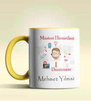 Kişiye Özel Müşteri Hizmetleri Tasarımlı Turuncu Kupa Bardak (Sarı)