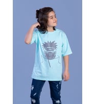 Toontoy Unisex Çocuk Reflektör Baskılı Tişört (Su Yeşili)