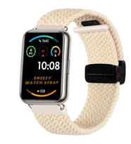 Sneezy Huawei Watch Fit 2  İle Uyumlu FiberLink Manyetik Tokalı Kumaş Örgü Kordon (Bej)