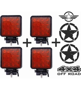 Off Road Sis Farı Sis Lambası 16 Led Kare 4'lü Paket (Kırmızı)