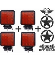 Off Road Sis Farı Sis Lambası 16 Led Kare 4'lü Paket (Kırmızı)
