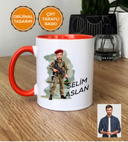 Kişiye Özel Karikatürlü Asker Kupa Bardak Beyaz Askere Hediye Asker Sevgiliye Hediye (Turuncu)