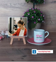 Anasınıfı Öğretmeni Fotoğraflı Dekoratif Taş, Ahşap Altlıklı Türk Kahvesi Fincanı Hediye Öğretmenler Günü Hediyesi (Model 6)