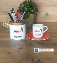 Sekretere Hediye Hediyeleri Türk Kahvesi Fincanı Kırmızı, Kalemlik Kişiye Özel Hediye (Model 6)