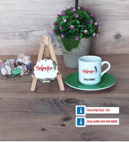 Sekretere Hediye Türk Kahvesi Fincanı Lacivert ve Ahşap Anahtarlık Hediye (Model 6)