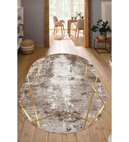 Dijital Baskılı Kaymaz Taban Yıkanabilir Oval Salon Halısı Mutfak Halısı Yolluk NDO-HT-694 (Gold)