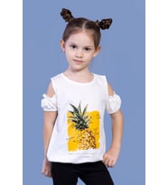 Toontoy Kız Çocuk Kolları Detaylı  Ananas Baskılı Tişört (Ekru)