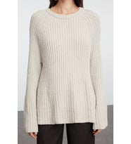 Stil Modern Kadın Regular Standart Kol Bisiklet Yaka Geniş Kalıp Peplum Detaylı Triko Kazak (Taş)