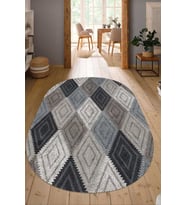 Dijital Baskılı Kaymaz Taban Yıkanabilir Oval Salon Halısı Mutfak Halısı Yolluk NDO-HT-117 (Gri)