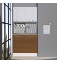 Decoraktiv Mini 90 MDF Hazır Mutfak Dolabı - Tezgah Dahil - Parlak Beyaz (Beyaz - Ceviz)
