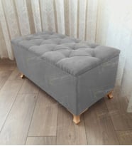 Lüks Sandıklı Kapitoneli Ayakucu Puf Bench 110 cm Gold Ayak (Gri)
