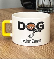 Kişiye Özel Dog Dad Hediye Lüks Fincan Köpek Babası (Sarı)