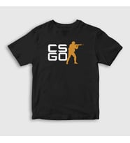 Presmono Unisex Çocuk Beyaz Logo Oyun Counter Strike Cs Go T-Shirt 323548tt (Siyah)