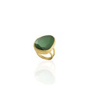 Kadir Jewellery 22 Ayar Altın Kaplama Kadın Fosil Taşlı Yüzük (Yeşil)