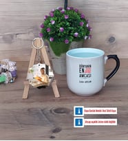 Amcaya Hediye Kupa Bardak Beyaz ve Fotoğraflı Ahşap Anahtarlık Hediye (Model 10)