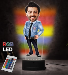 Doğum Günü Hediyesi,Sevgiliye Hediye, Kişiye Özel Fotoğraflı Polis Memuru Karikatür 3D Led Lamba (RGB)