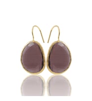 Kadir Jewellery 22 Ayar Altın Kaplama Fosil Taşlı Küpe -El İşçiliği Ve Hipoalerjenik Küpe (Bordo)