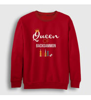 Presmono Unisex Beyaz Queen Of Backgammon Oyun Tavla Sweatshirt 418570tt (Kırmızı)