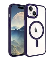 Apple iPhone 15 Kılıf Wireless Şarj Özellikli Krom Magsafe Silikon Kılıf (Koyu Mor)