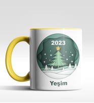 Kişiye Özel Çam Ağacı 2022 Tasarımlı Siyah Kupa (Sarı)