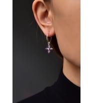 Papatya Silver 925 Ayar Gümüş Mor Zirkon Taşlı Plumeria Halka Küpe (Mor)