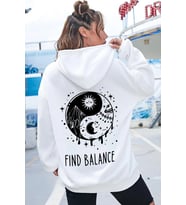 Unisex Yin & Yang Tasarım Sweatshirt (A.Beyaz)