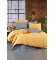 Misslindahome %100 Pamuklu Çift Kişilik Çift Taraflı Nevresim Takımı (Gri - Sarı)
