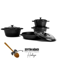 Lava Döküm 4X New Heritage Serisi Döküm Demir Tencere Seti (Siyah)