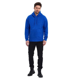 Kapüşonlu Oversize Kanguru Cep Şardonlu 3 İplik Erkek Sweatshirt (SAKS MAVI)