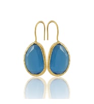 Kadir Jewellery 22 Ayar Altın Kaplama Fosil Taşlı Küpe -El İşçiliği Ve Hipoalerjenik Küpe (Koyu Mavi)