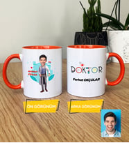 Doktor Hediye Kupa Bardak Erkek Doktora Tıp Bayramı Hediyesi (Turuncu)
